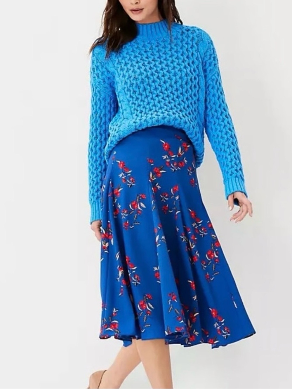 Ann Taylor Blue Floral Circle Skirt